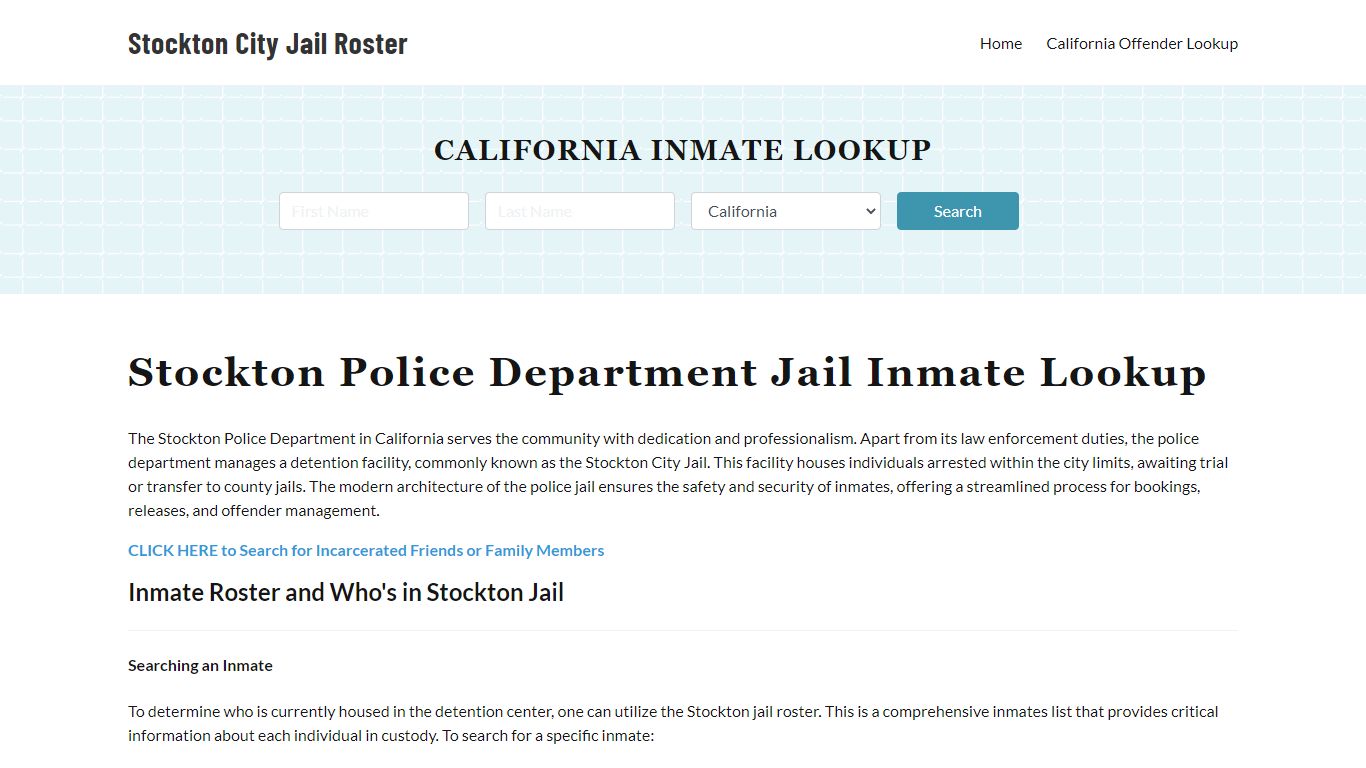 Stockton Police Department & City Jail, CA Inmate Roster, Arrests, Mugshots