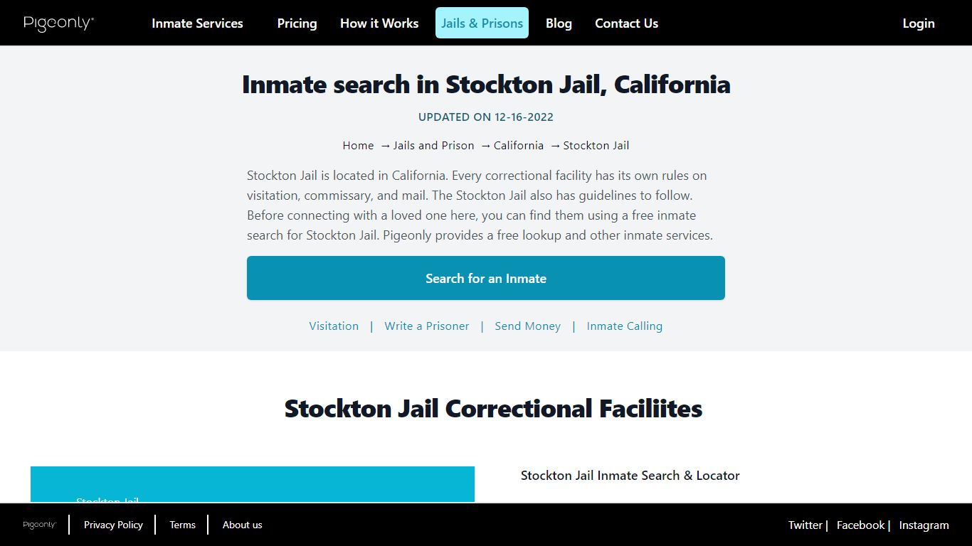 Inmate Search Stockton Jail, California | Pigeonly