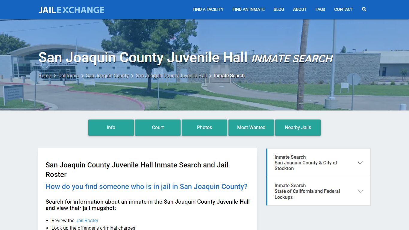 San Joaquin County Juvenile Hall Inmate Search - Jail Exchange