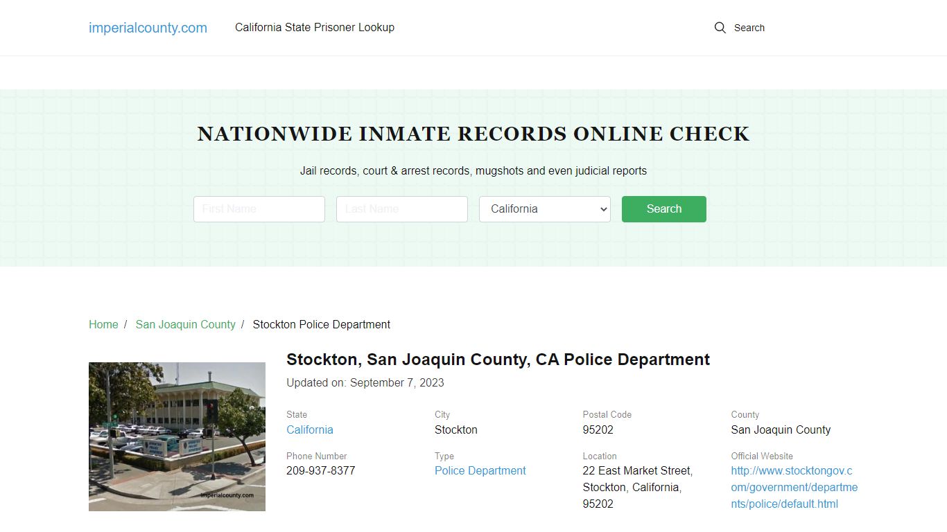 Stockton, CA Police - City Jail Inmates, Arrests